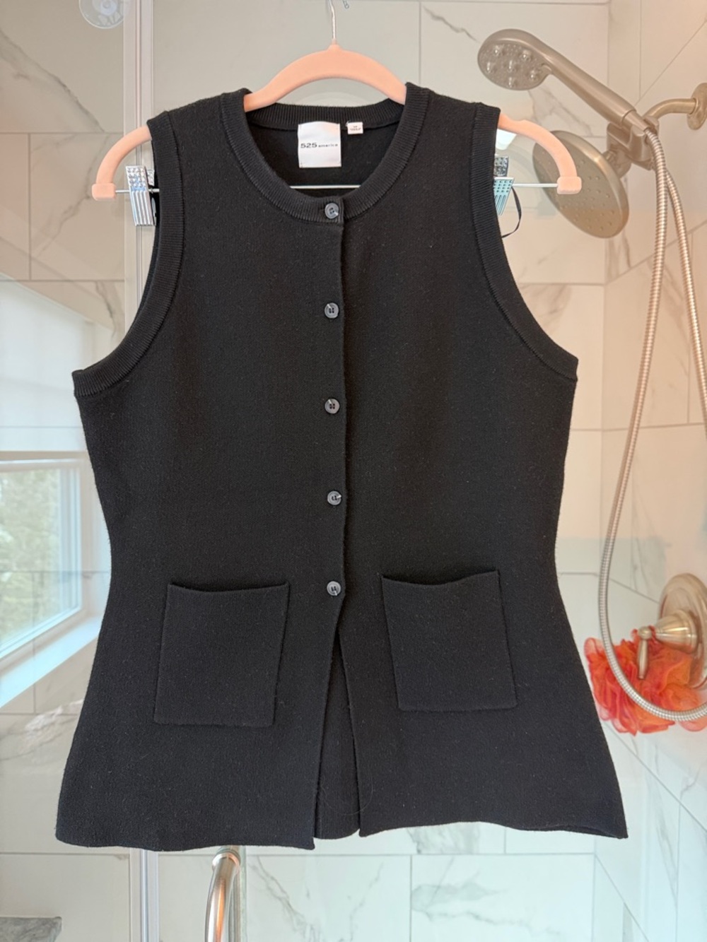 525 America Black Sleeveless Button Front Knit Top